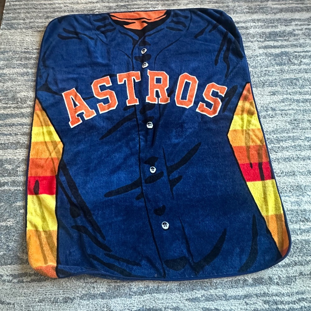 Houston Astros Fleece Blanket MLB Jersey Tequila Sunrise Rainbow Throw Navy Blue